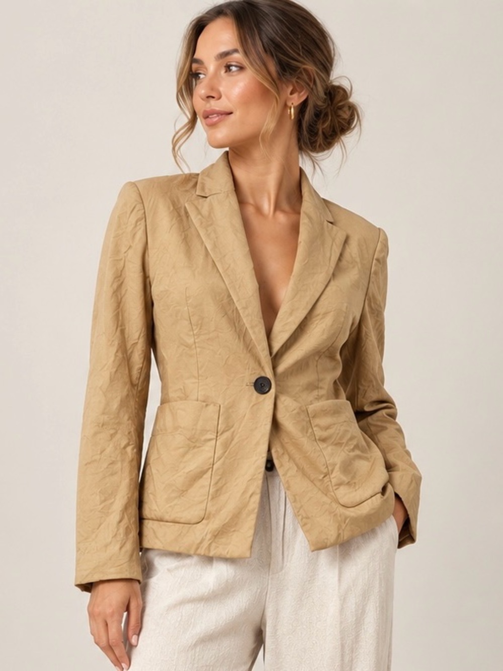 Judith & Charles Classic Tan Single-Button Women’s Blazer